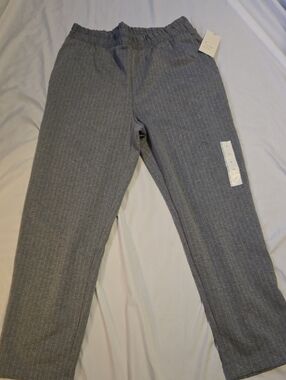 Gray Pinstripe Ankle Knit Pull On Pants